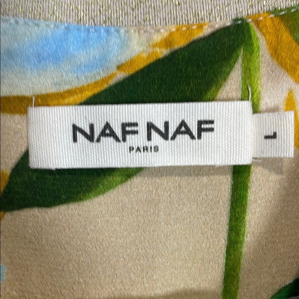NAF NAF Paris Floral Watercolor Bomber Jacket Gold Lurex Zip Size L - Picture 3 of 14